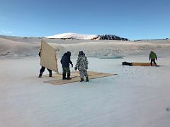 01B Our Crew Lays The Wooden Foundations For Our Kitchen Tent At Our Bylot Island Camp On Floe Edge Adventure Nunavut Canada